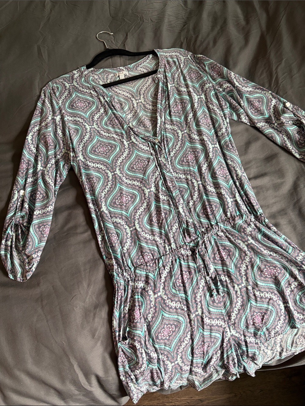 PJ Salvage Teal, Pink and Gray Paisley Romper